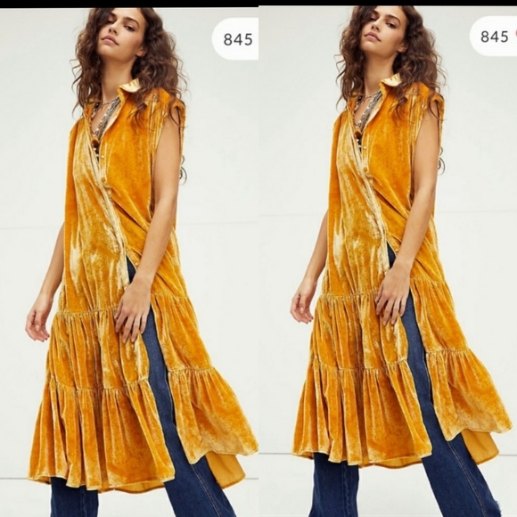 Free People On My Mind Velvet Maxi NWT Fall Gold - Picture 2 of 9